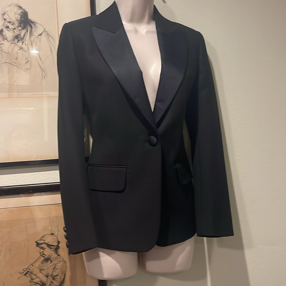 St. John Black Duchess silk collar blazer, 4